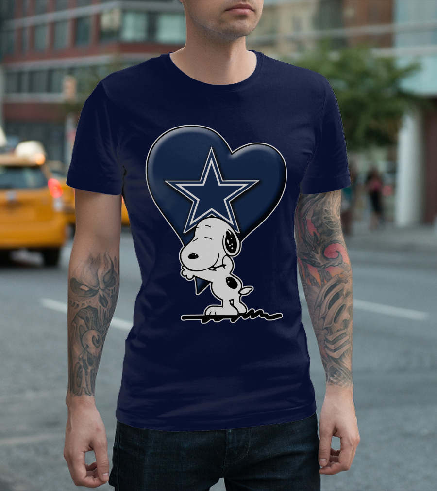 Snoopy Hugging Heart with Dallas Cowboys Star T-Shirt