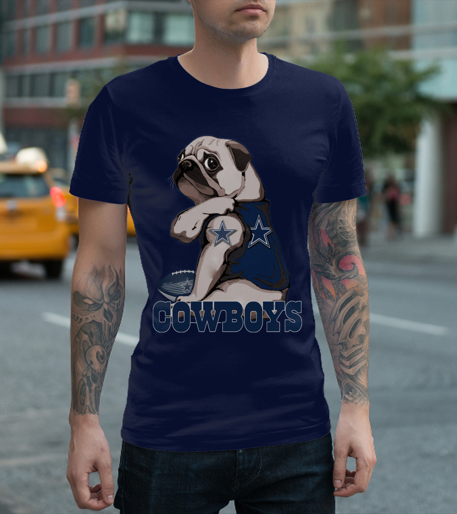 Pug In Dallas Cowboys Star Jersey With Football T-Shirt
