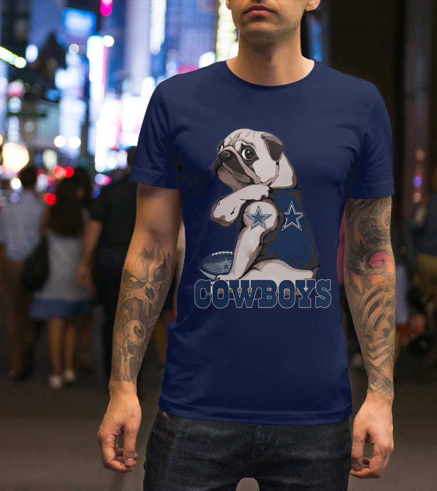 Pug In Dallas Cowboys Star Jersey With Football T-Shirt