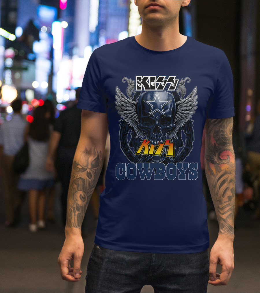 KISS Dallas Cowboys Skull With Star And Wings T-Shirt