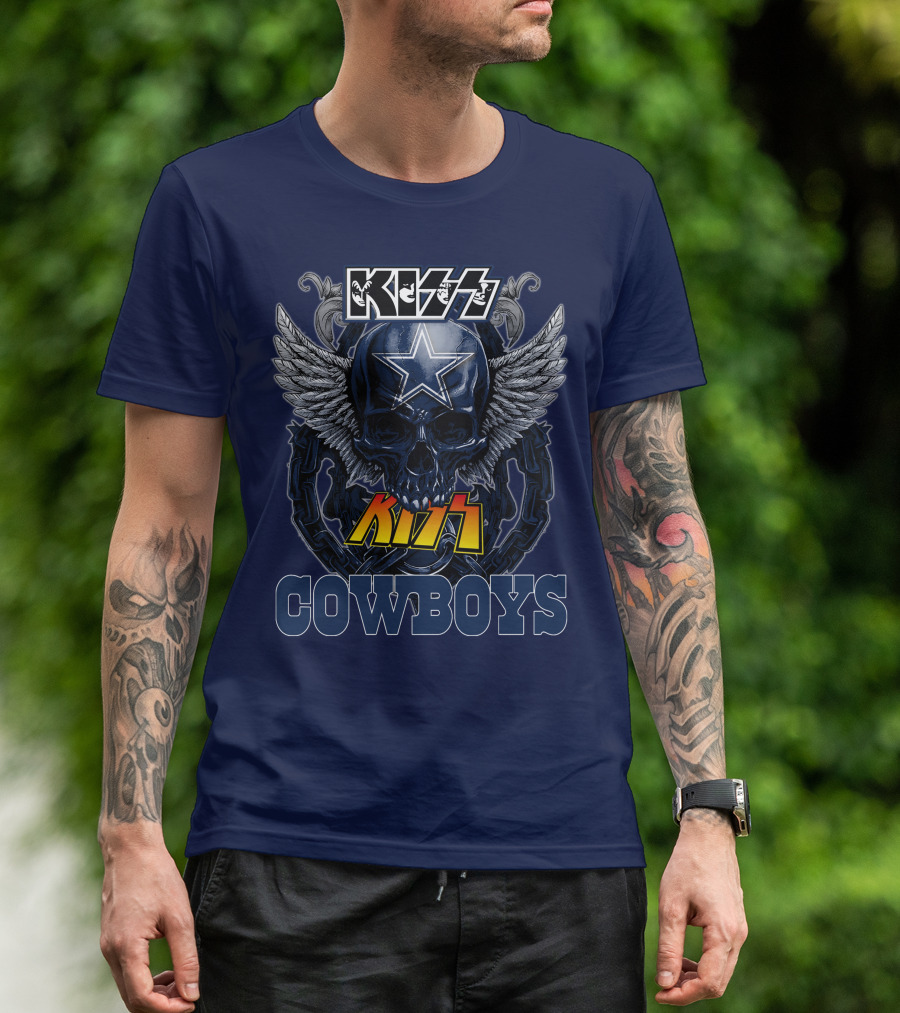 KISS Dallas Cowboys Skull With Star And Wings T-Shirt
