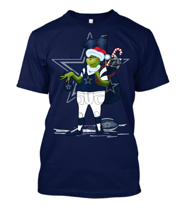 Grinchxmas Dallas Cowboys Holiday Cheer With Starry Football Twist T-Shirt