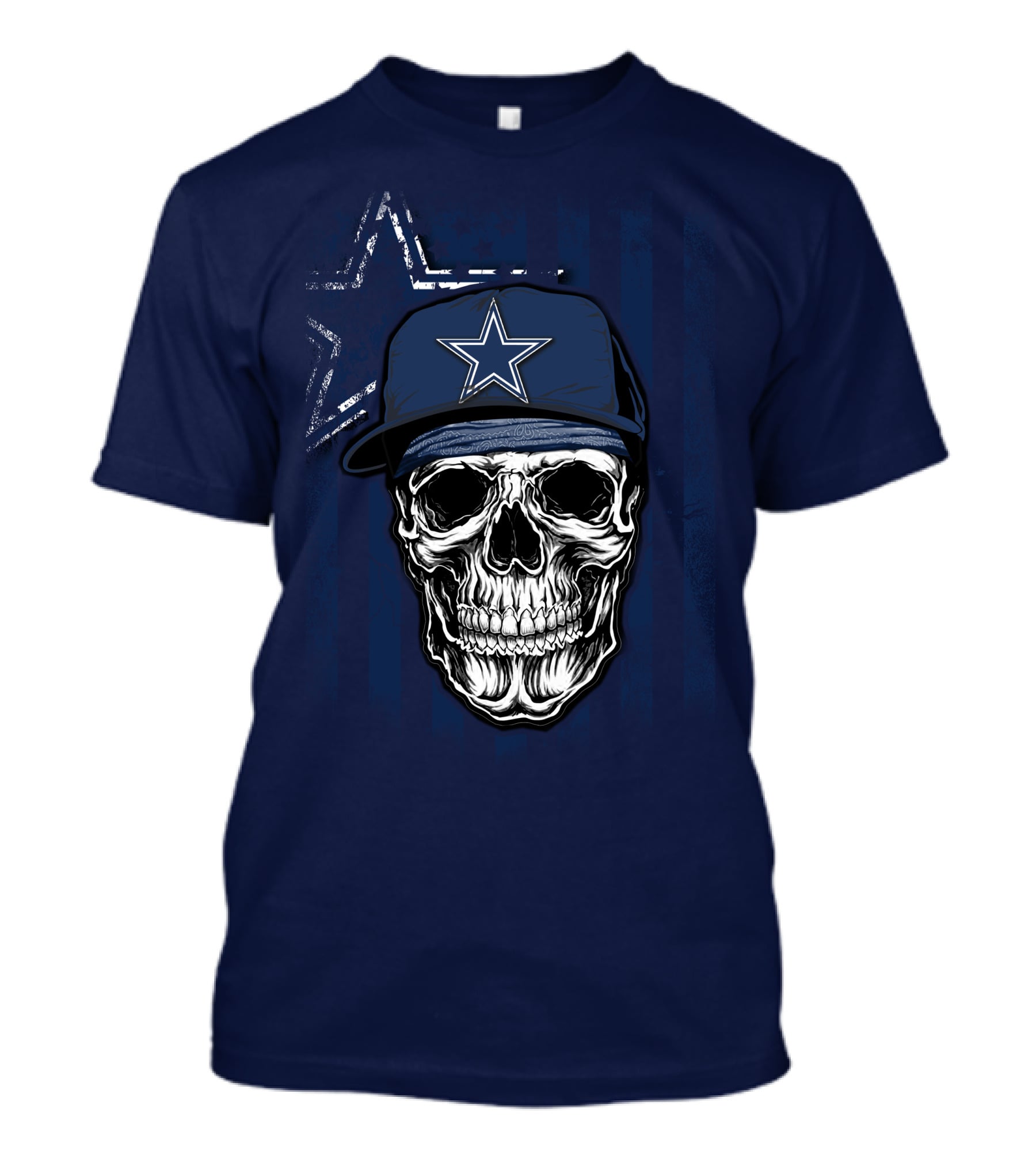 Skull Dallas Cowboys Star Cap With Stripes Background T-Shirt