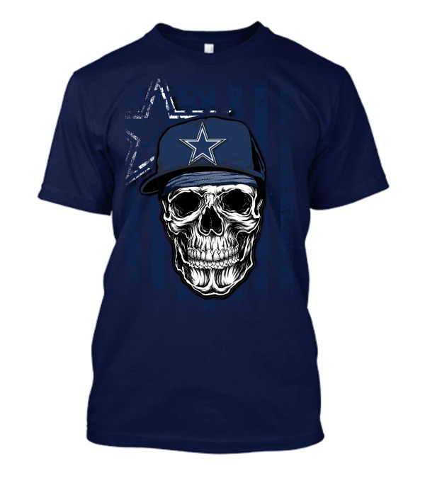 Skull Dallas Cowboys Star Cap With Stripes Background T-Shirt