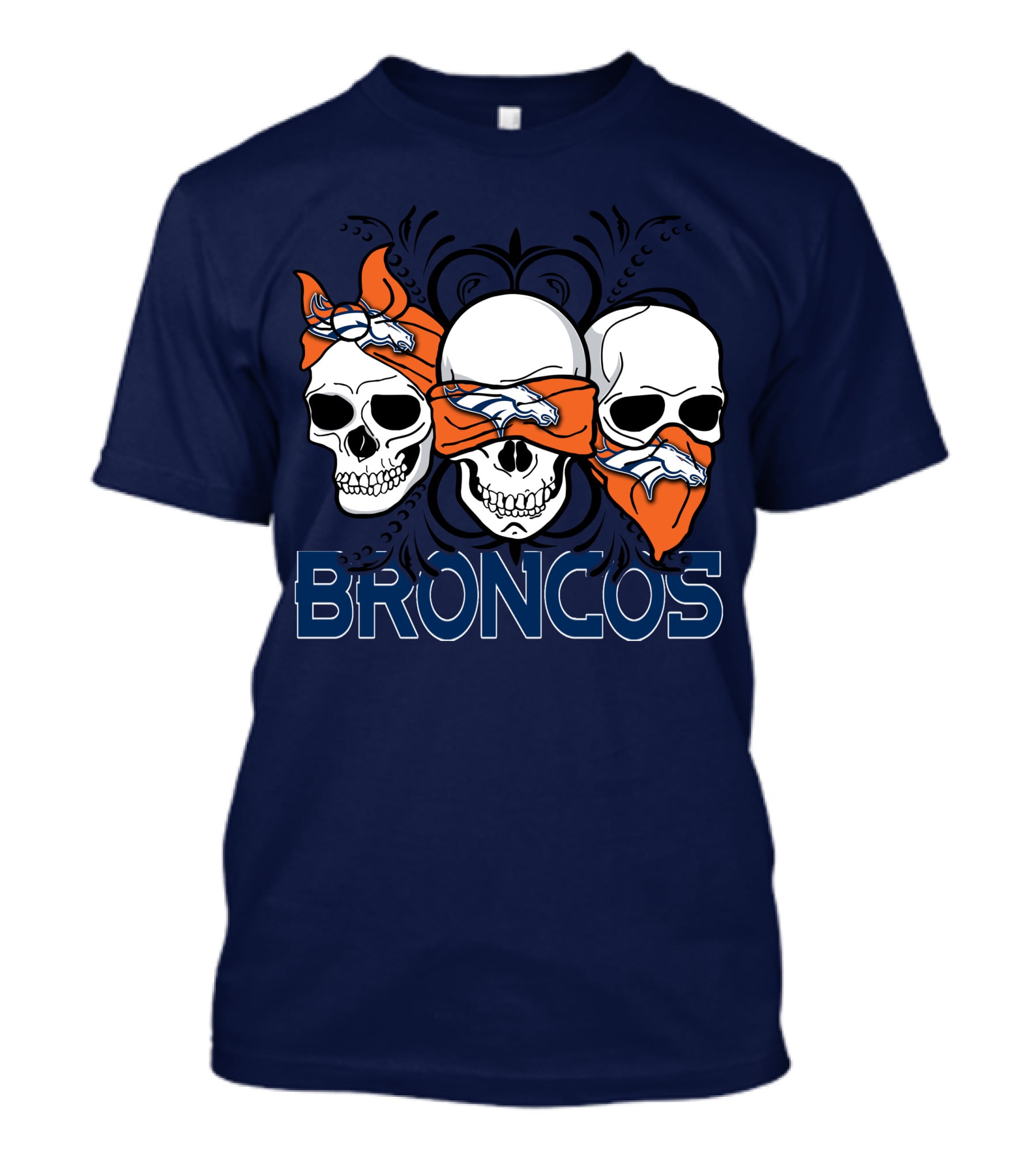Broncos 3 Skull Bandana Denver Fans T-Shirt