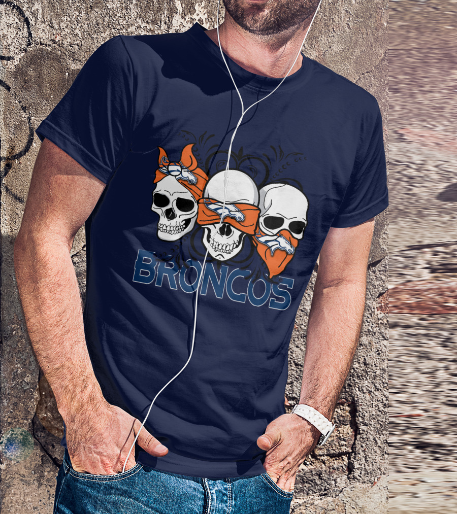 Broncos 3 Skull Bandana Denver Fans T-Shirt