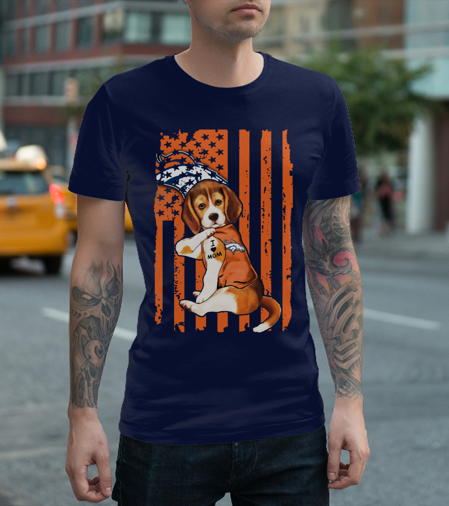 Beagle I Love Mom Denver Broncos T-Shirt