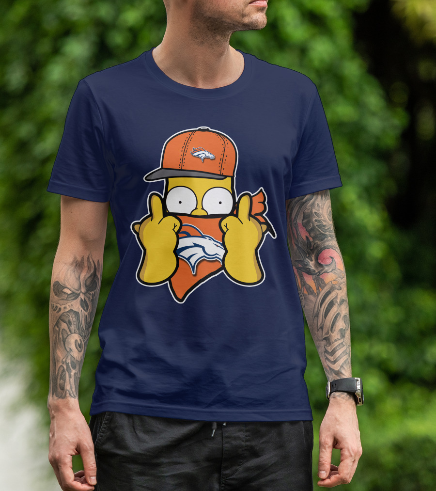Denver Broncos Homer Simpson Middle Finger Gesture T-Shirt
