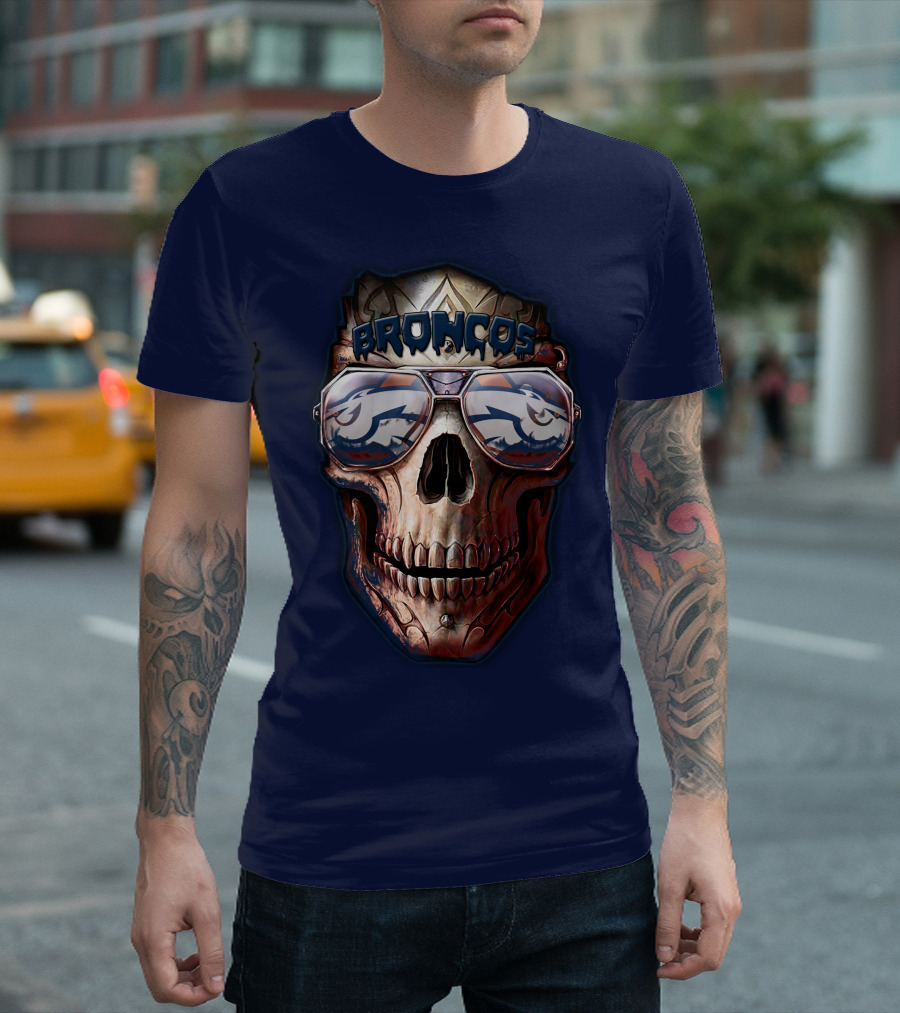 Broncos Skull Sunglasses Denver Broncos Fans 52 T-Shirt