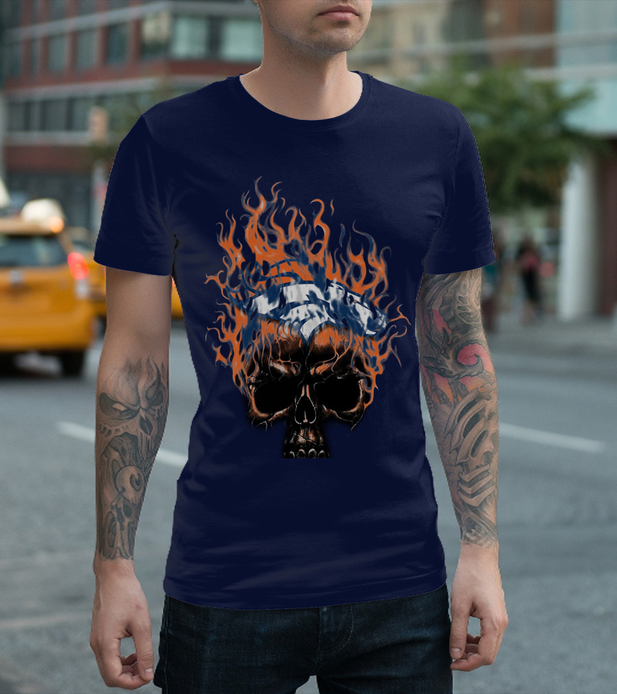 Denver Broncos 37 Fire Skull Flame Helmet T-Shirt