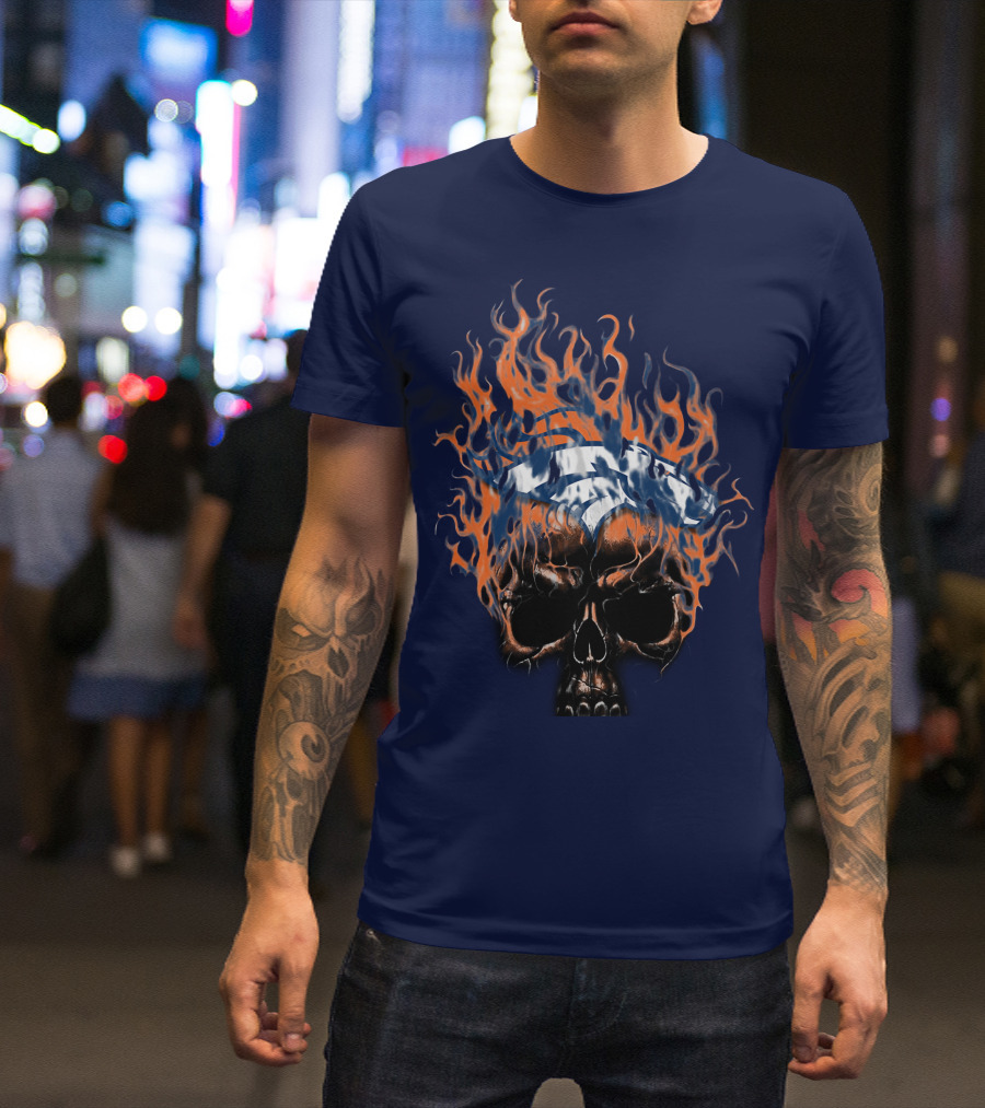 Denver Broncos 37 Fire Skull Flame Helmet T-Shirt