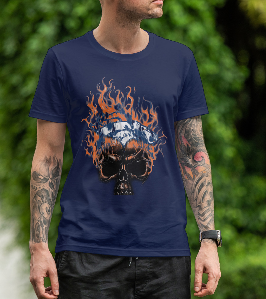 Denver Broncos 37 Fire Skull Flame Helmet T-Shirt