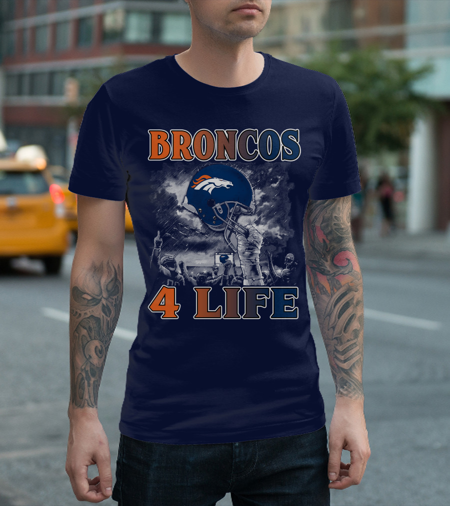 Broncos 4 Life Denver Broncos Helmet And Fans Celebration T-Shirt