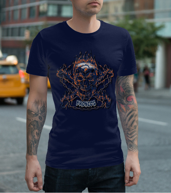 Broncos Flaming Skull Logo Denver Broncos 40 T-Shirt