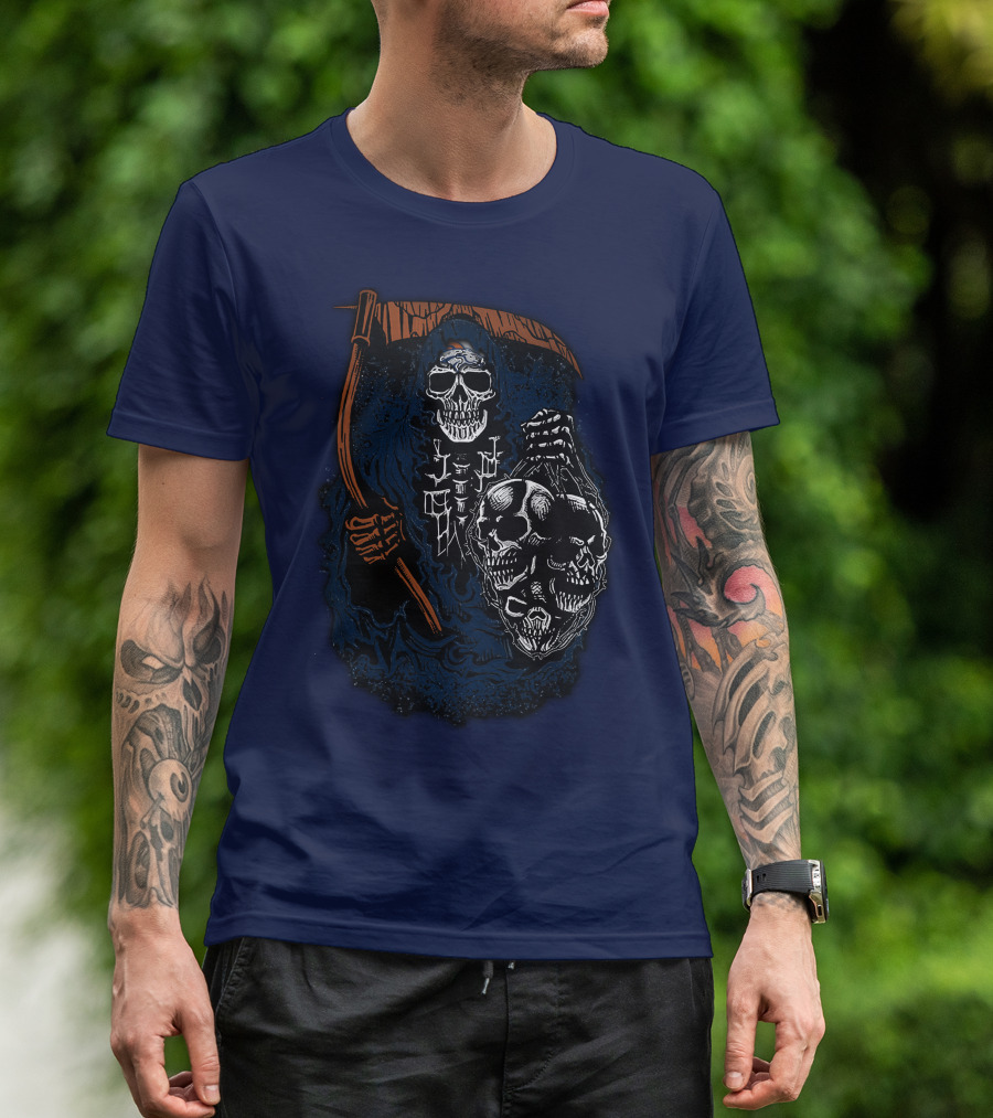 Denver Broncos Grim Reaper Skull Art T-Shirt