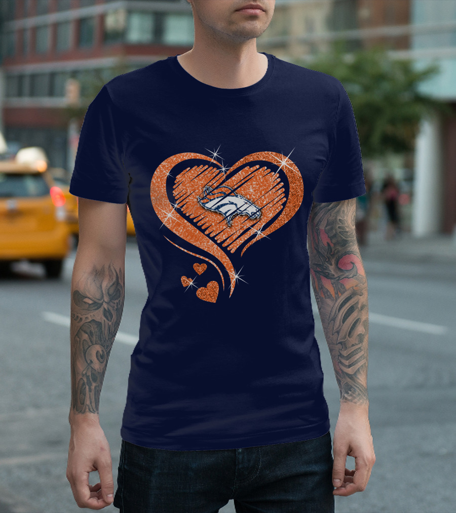 Heart Diamond Denver Broncos Sparkling Love T-Shirt