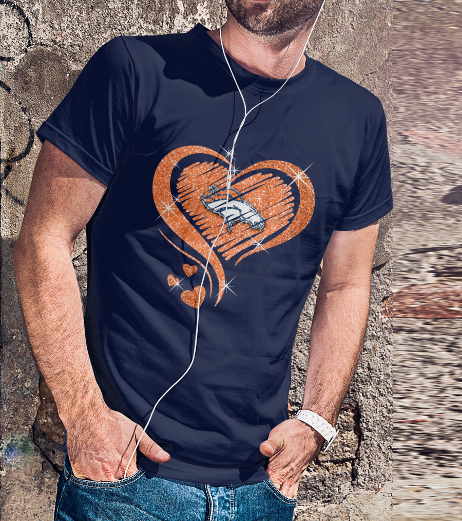 Heart Diamond Denver Broncos Sparkling Love T-Shirt