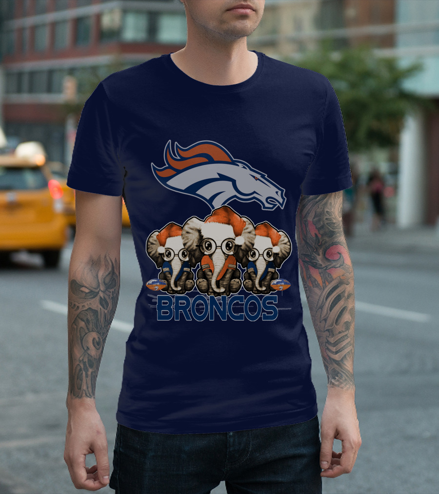 Elephan Christmas Denver Broncos Santa Hats Sporting Team Spirit T-Shirt
