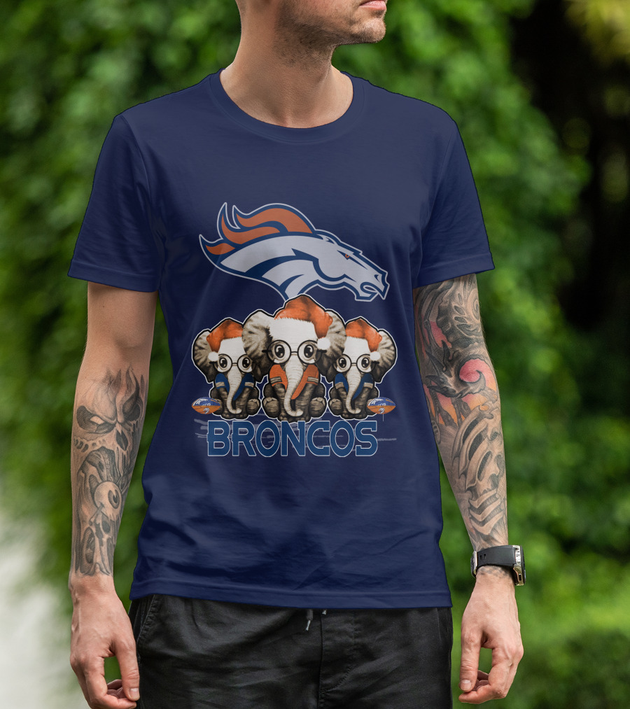 Elephan Christmas Denver Broncos Santa Hats Sporting Team Spirit T-Shirt