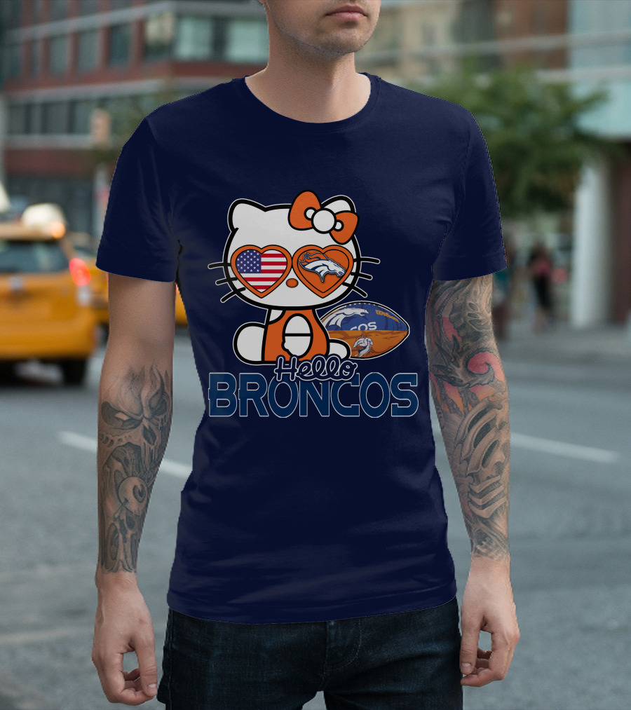 Hellokitty Broncos Usa Heart Football T-Shirt