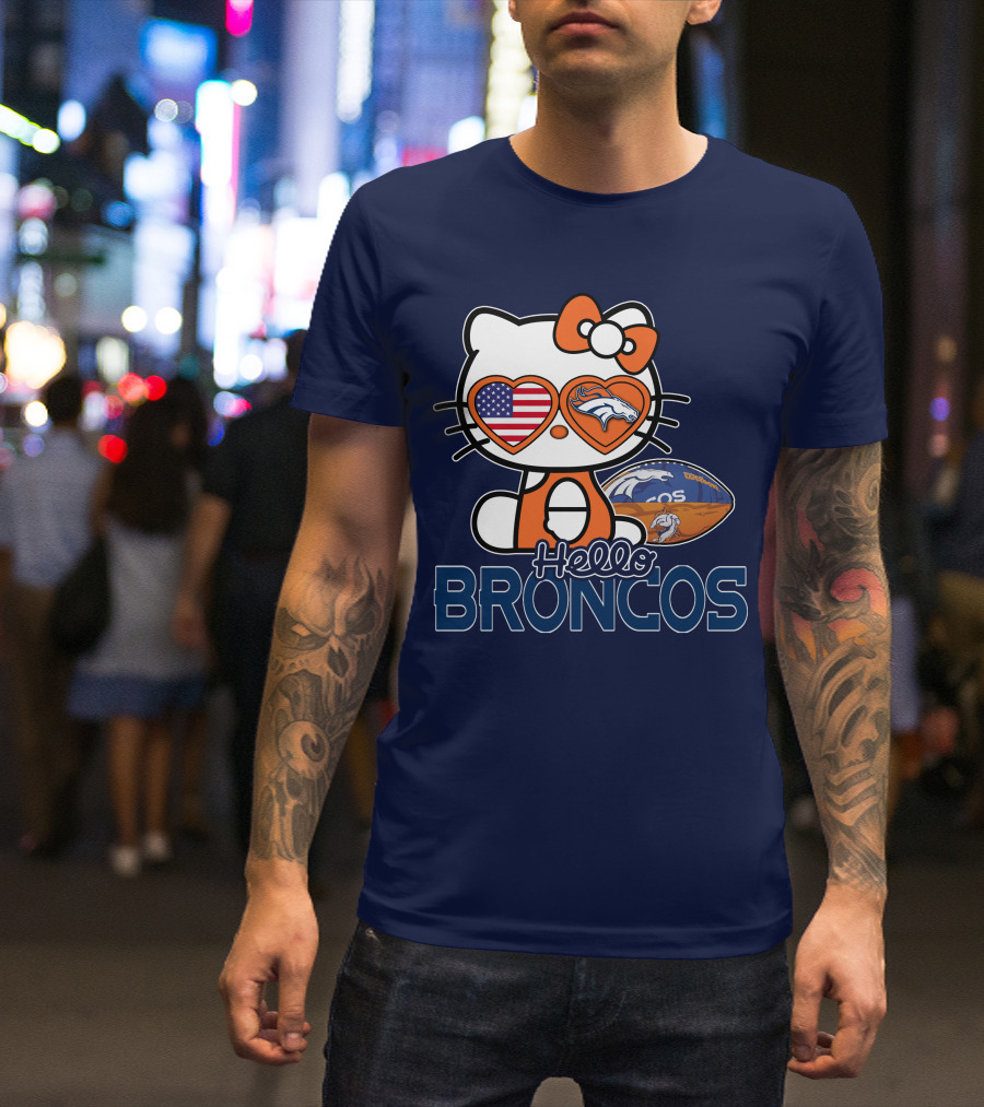 Hellokitty Broncos Usa Heart Football T-Shirt