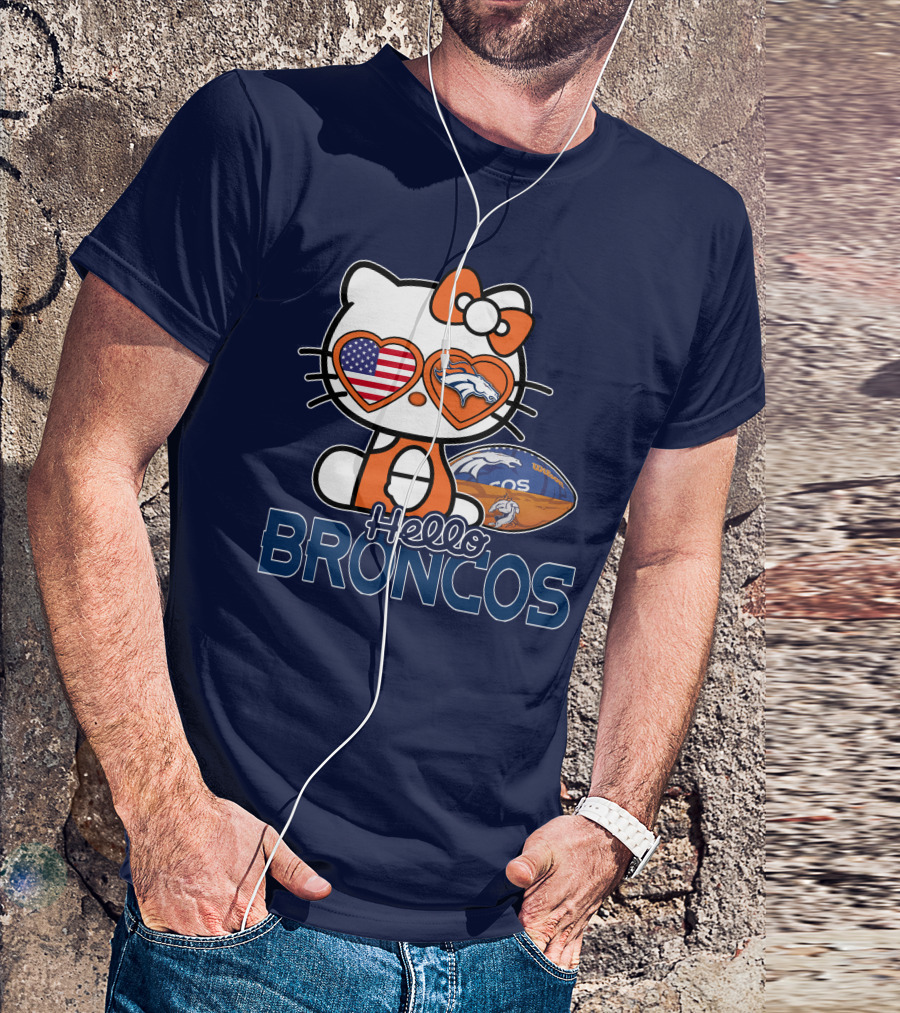 Hellokitty Broncos Usa Heart Football T-Shirt