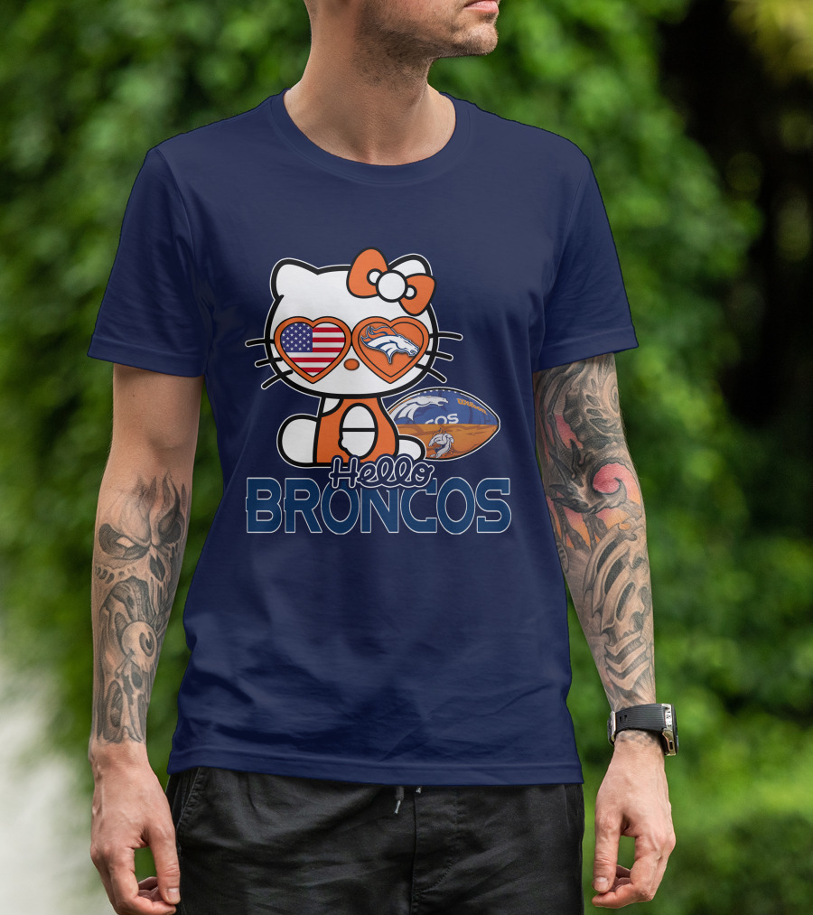 Hellokitty Broncos Usa Heart Football T-Shirt