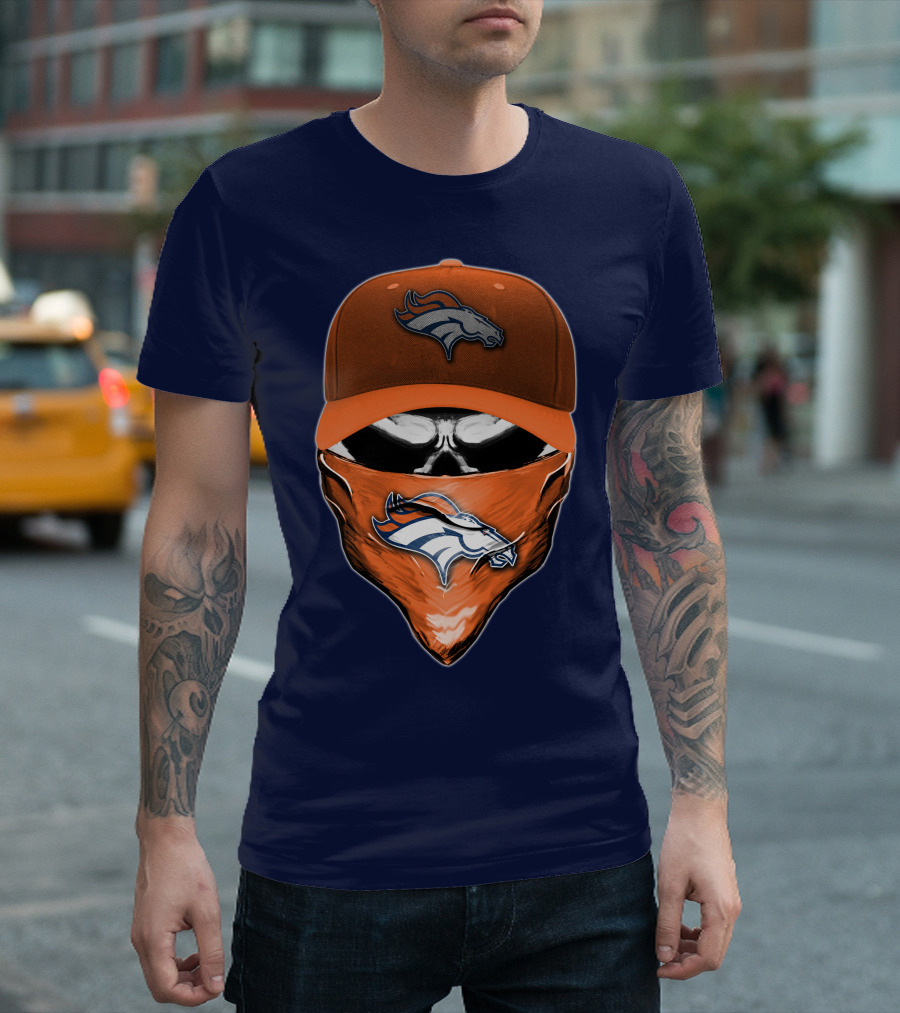 Skull V6 Denver Broncos Mask And Cap T-Shirt