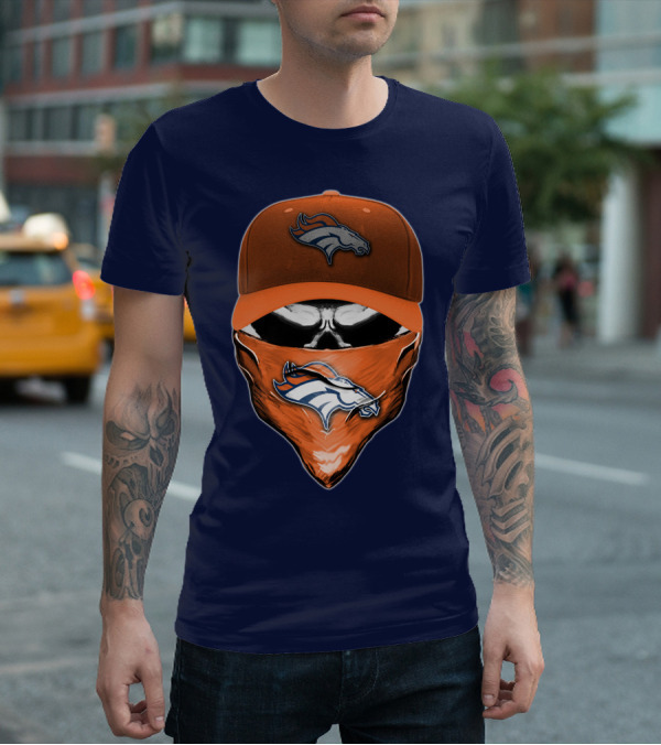 Skull V6 Denver Broncos Mask And Cap T-Shirt