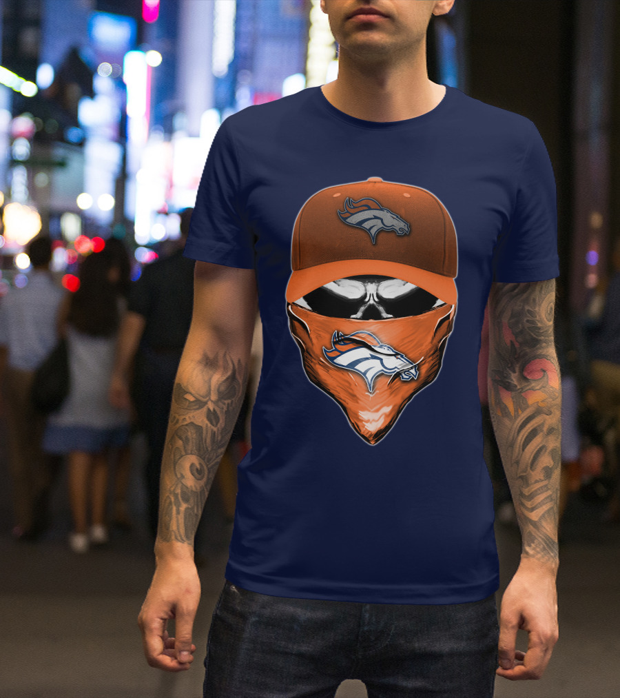 Skull V6 Denver Broncos Mask And Cap T-Shirt