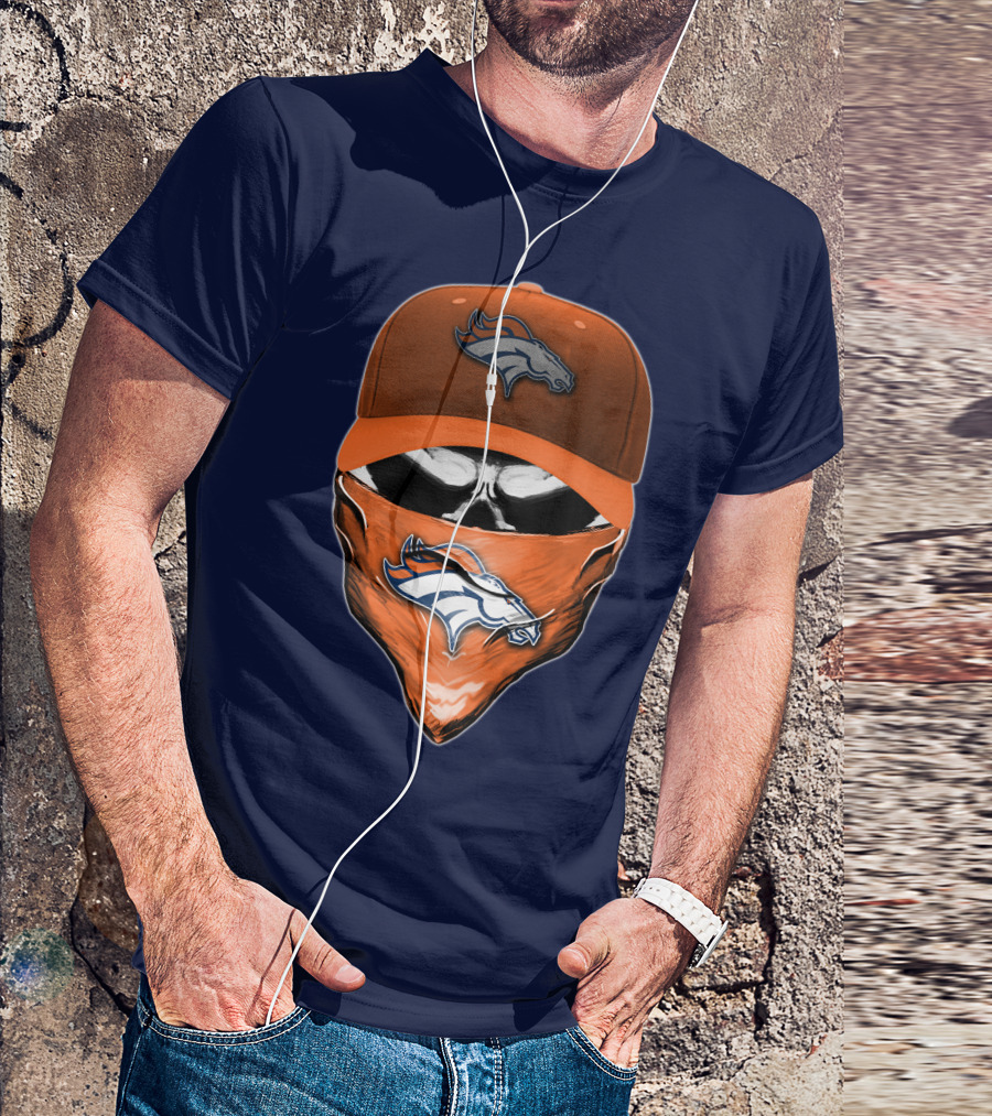Skull V6 Denver Broncos Mask And Cap T-Shirt