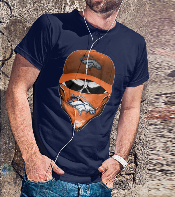 Skull V6 Denver Broncos Mask And Cap T-Shirt