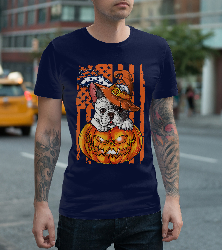 Hlw Bulldog Halloween Pumpkin Denver Broncos T-Shirt