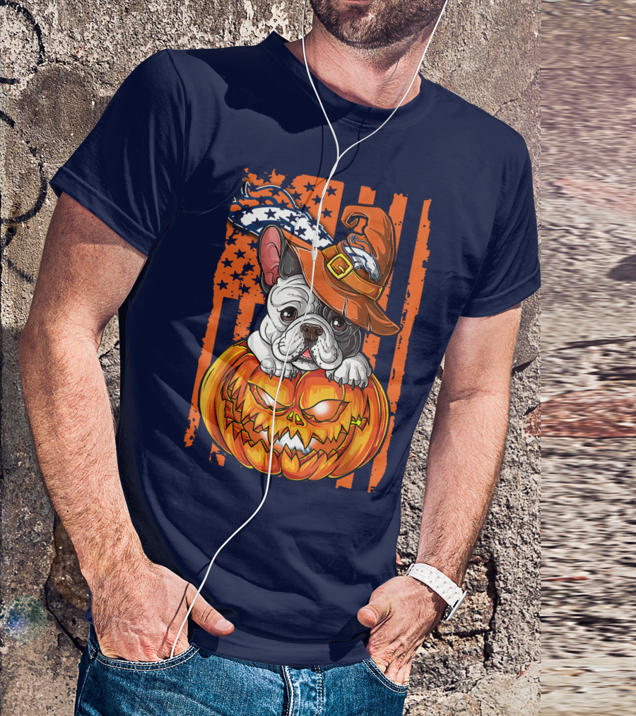 Hlw Bulldog Halloween Pumpkin Denver Broncos T-Shirt