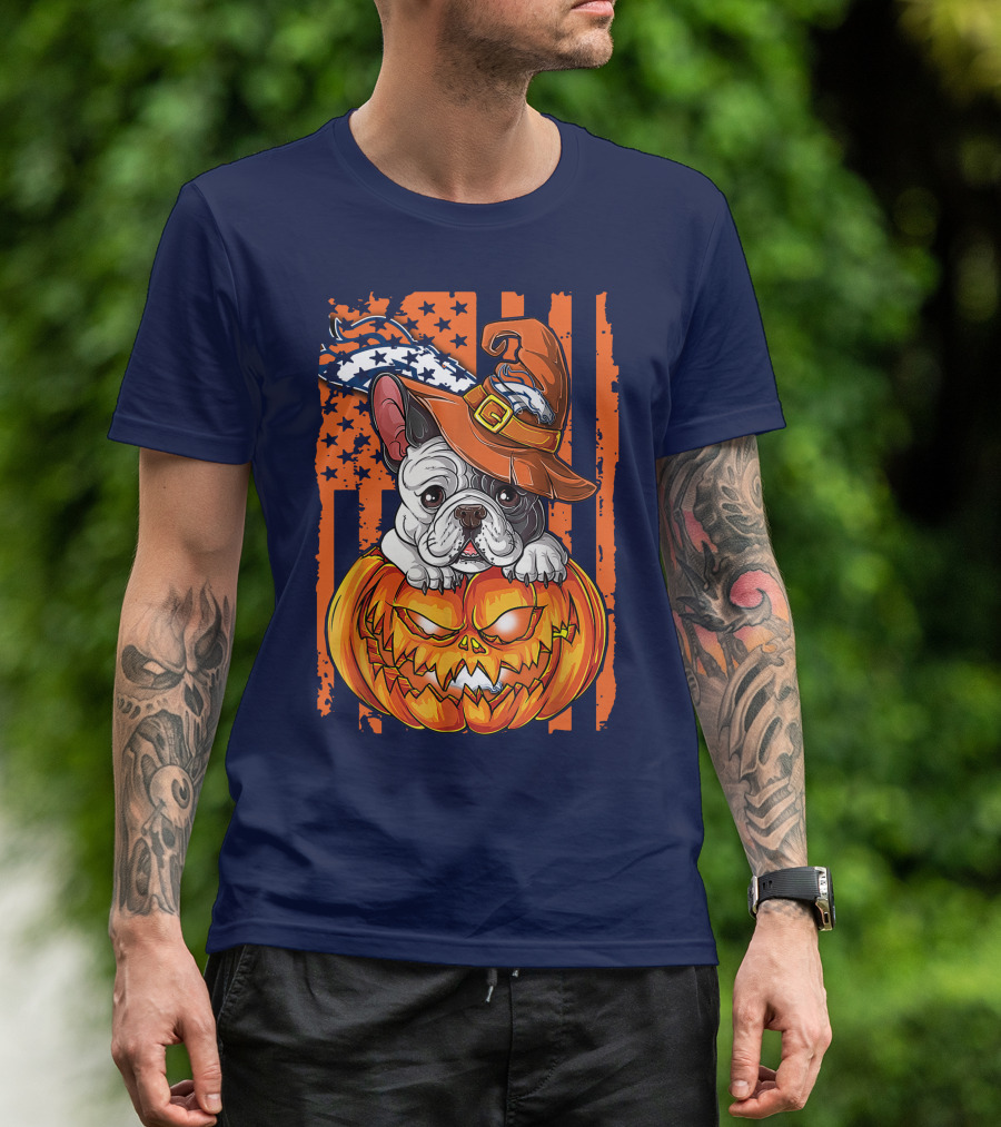 Hlw Bulldog Halloween Pumpkin Denver Broncos T-Shirt