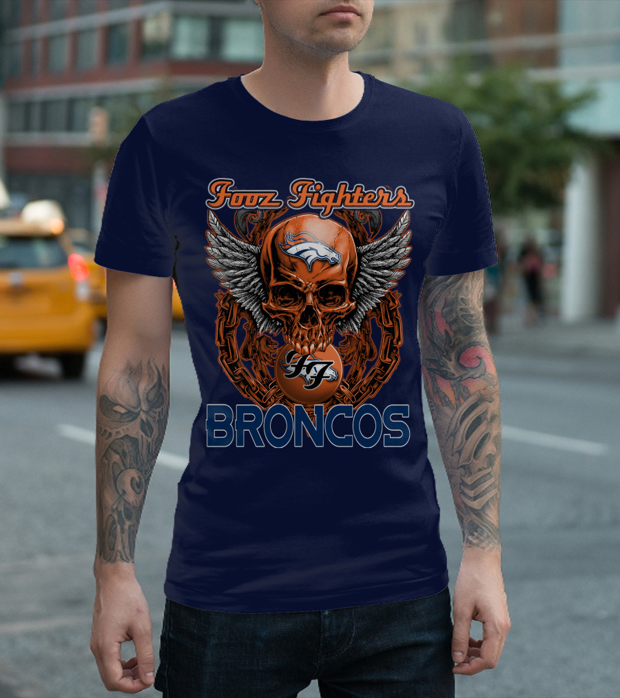 Fooz Fighters Denver Broncos Skull Wings T-Shirt