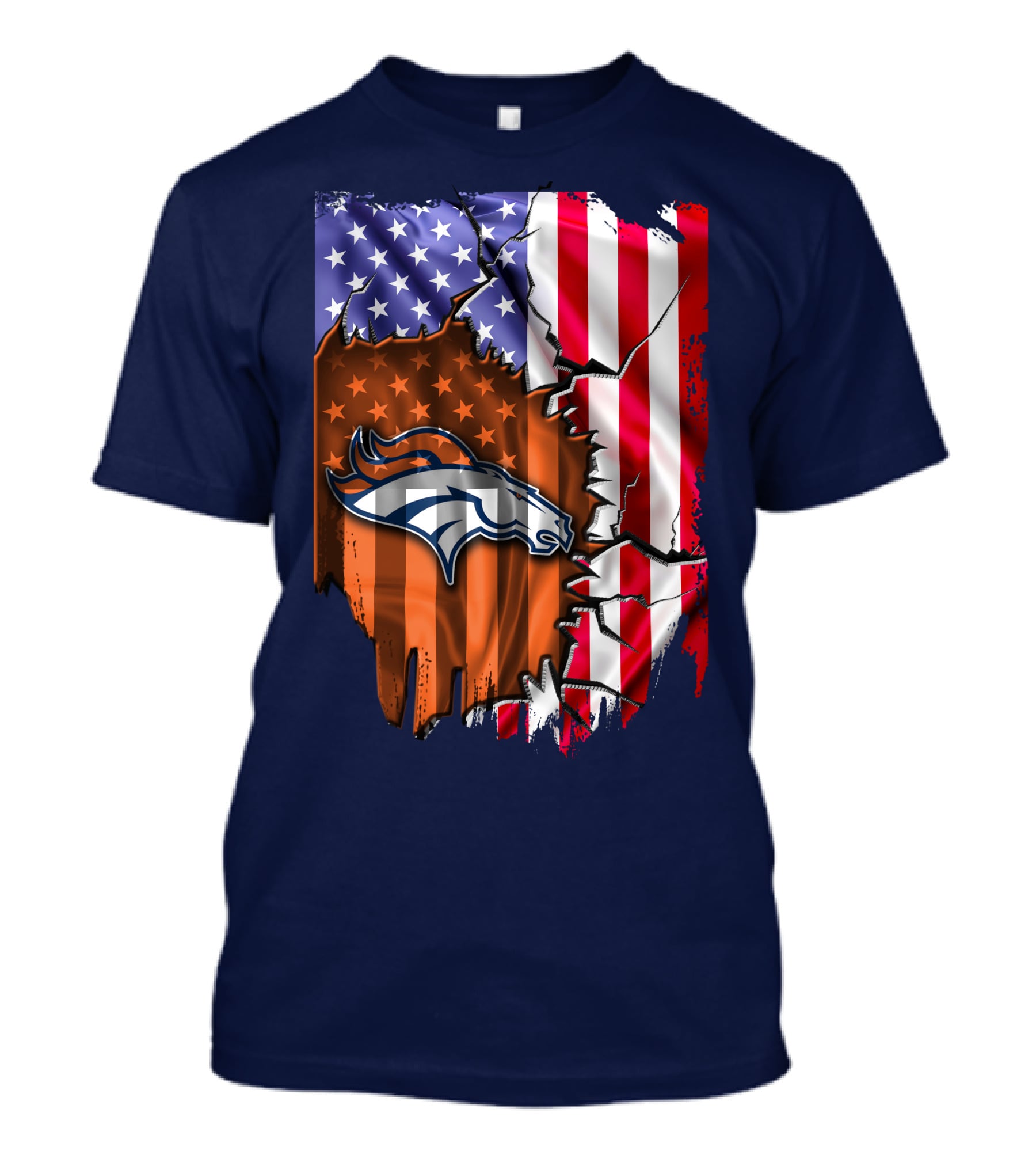 Flag V2 Denver Broncos American Flag Rip Style T-Shirt