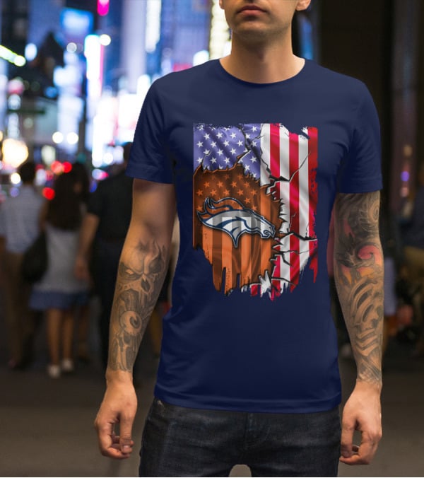 Flag V2 Denver Broncos American Flag Rip Style T-Shirt
