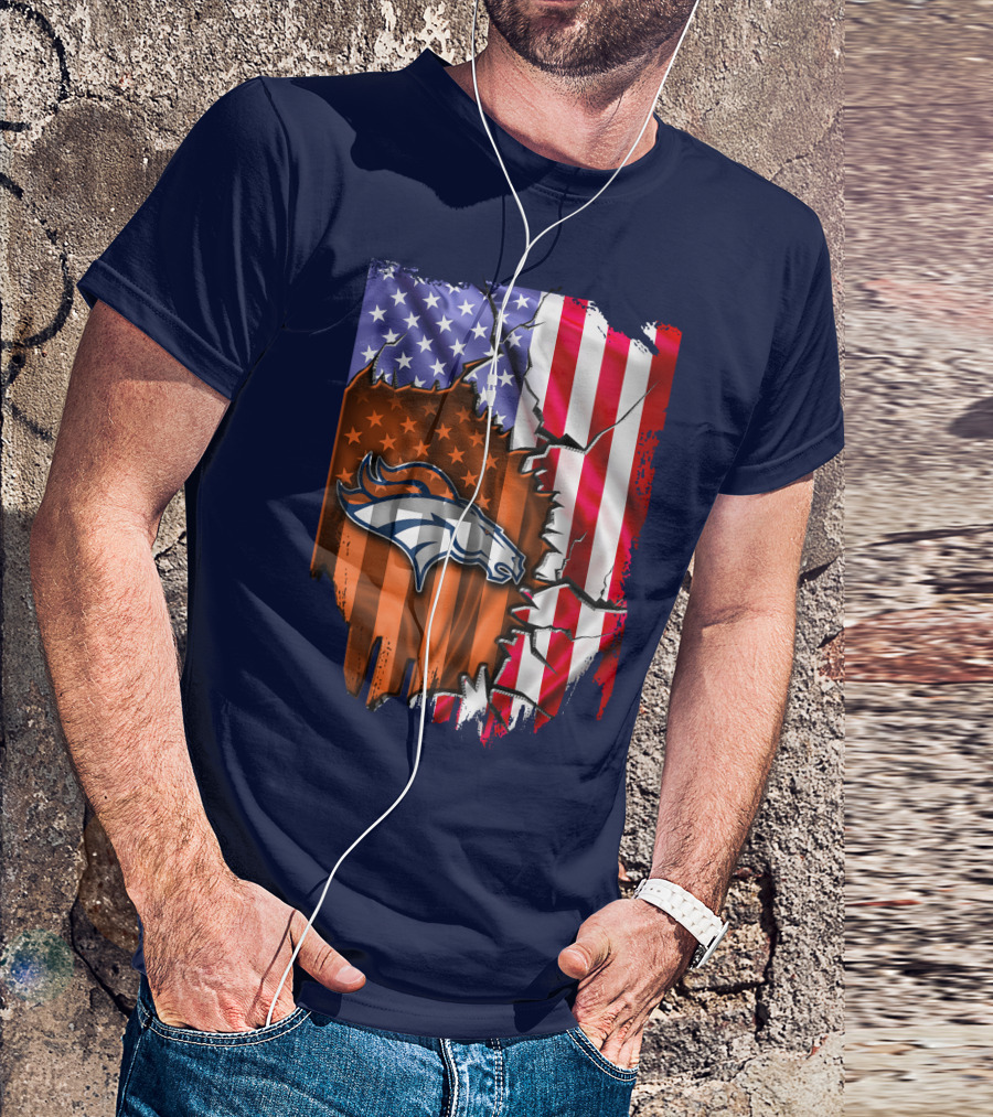 Flag V2 Denver Broncos American Flag Rip Style T-Shirt