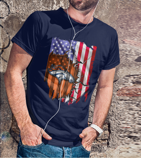 Flag V2 Denver Broncos American Flag Rip Style T-Shirt