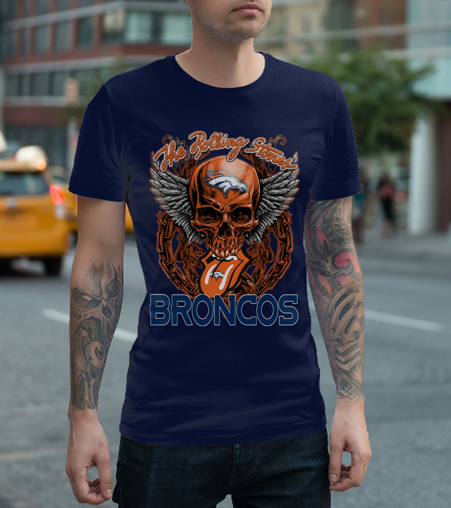 The Rolling Stones Broncos Winged Skull Denver Broncos Logo Tongue T-Shirt