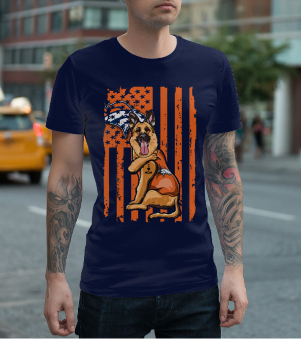 German Shepherd I Love Mom Denver Broncos Dog Usa Flag T-Shirt