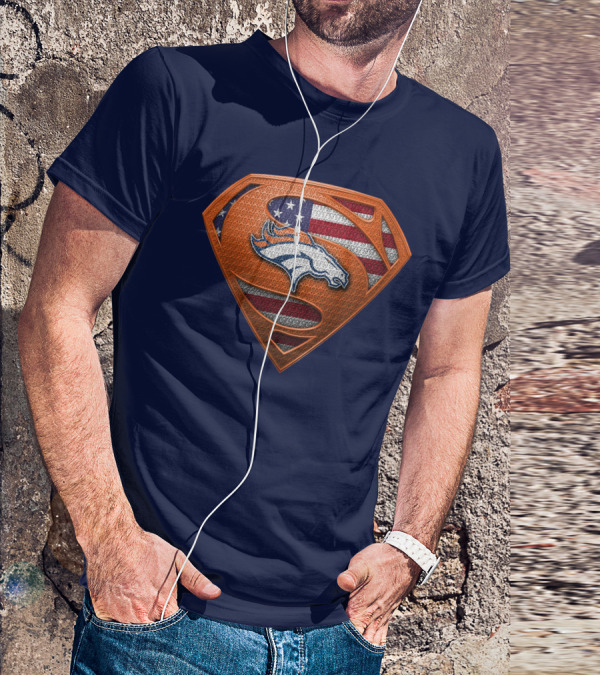 Denver Broncos Superhero Shield American Flag T-Shirt