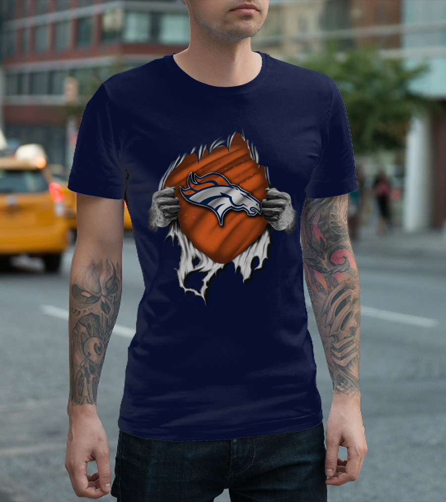 Torn V1 Denver Broncos Logo Hands Ripping T-Shirt