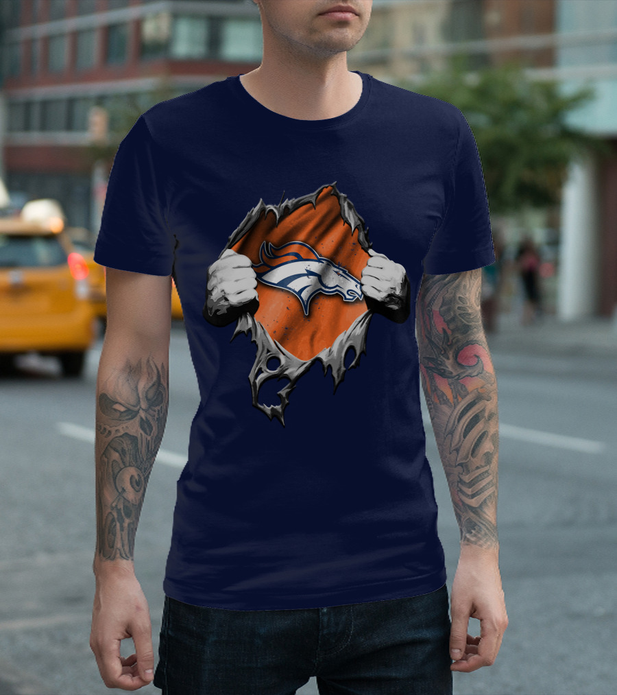 Torn V2 Denver Broncos Logo Ripped Reveal T-Shirt