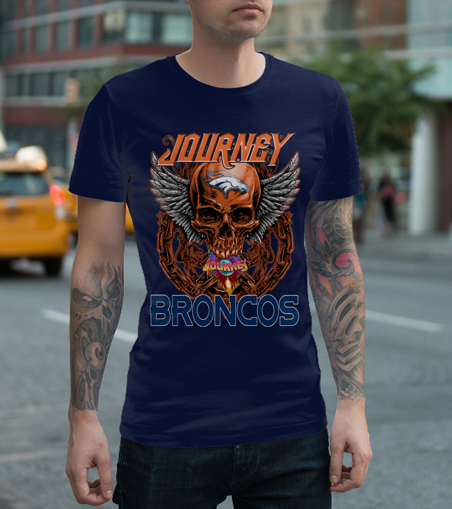 Journey Denver Broncos Skull With Wings And Chains T-Shirt