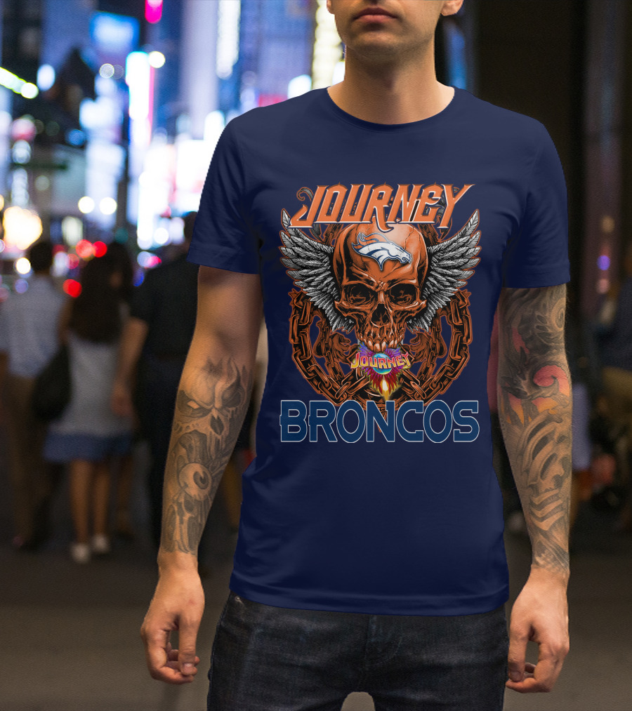 Journey Denver Broncos Skull With Wings And Chains T-Shirt