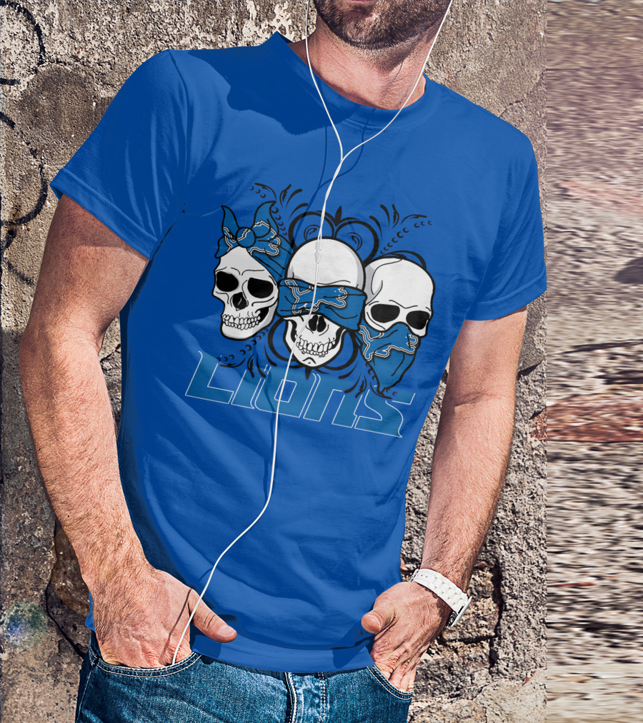 Skull Detroit Lions Bandana Style Art T-Shirt