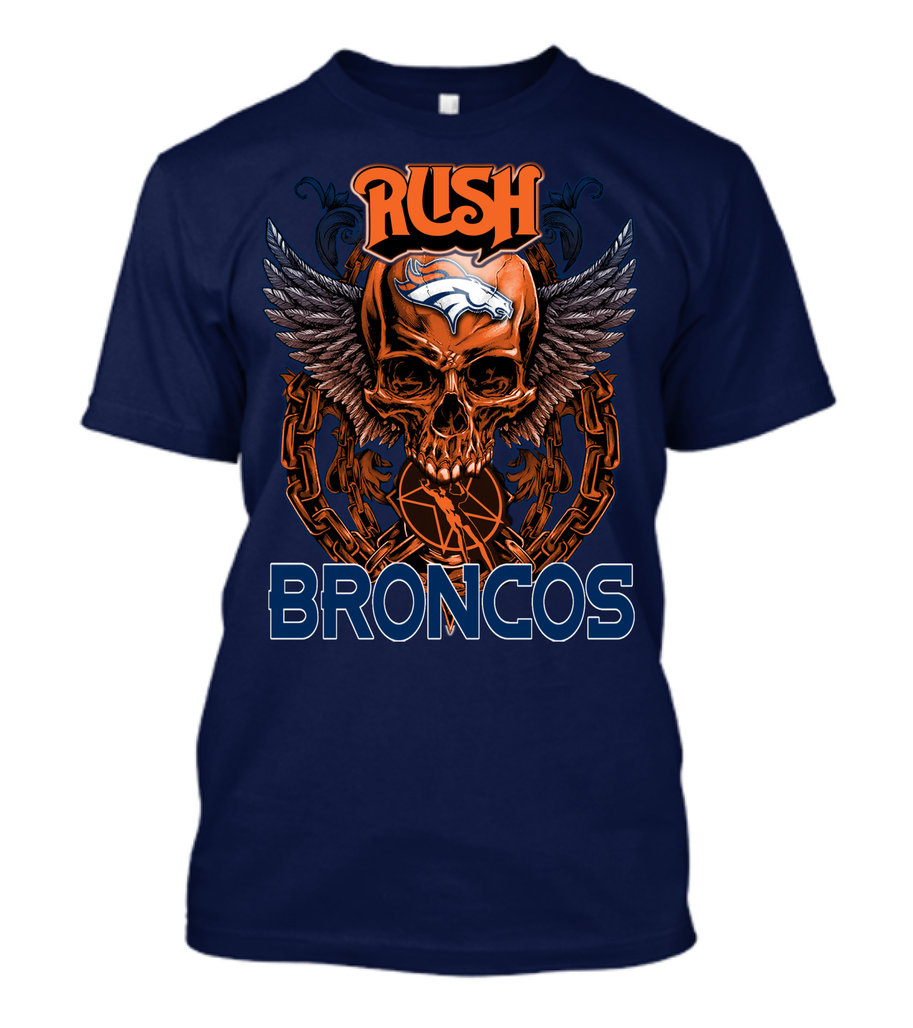Rush Denver Broncos Skull Wings Chain T-Shirt