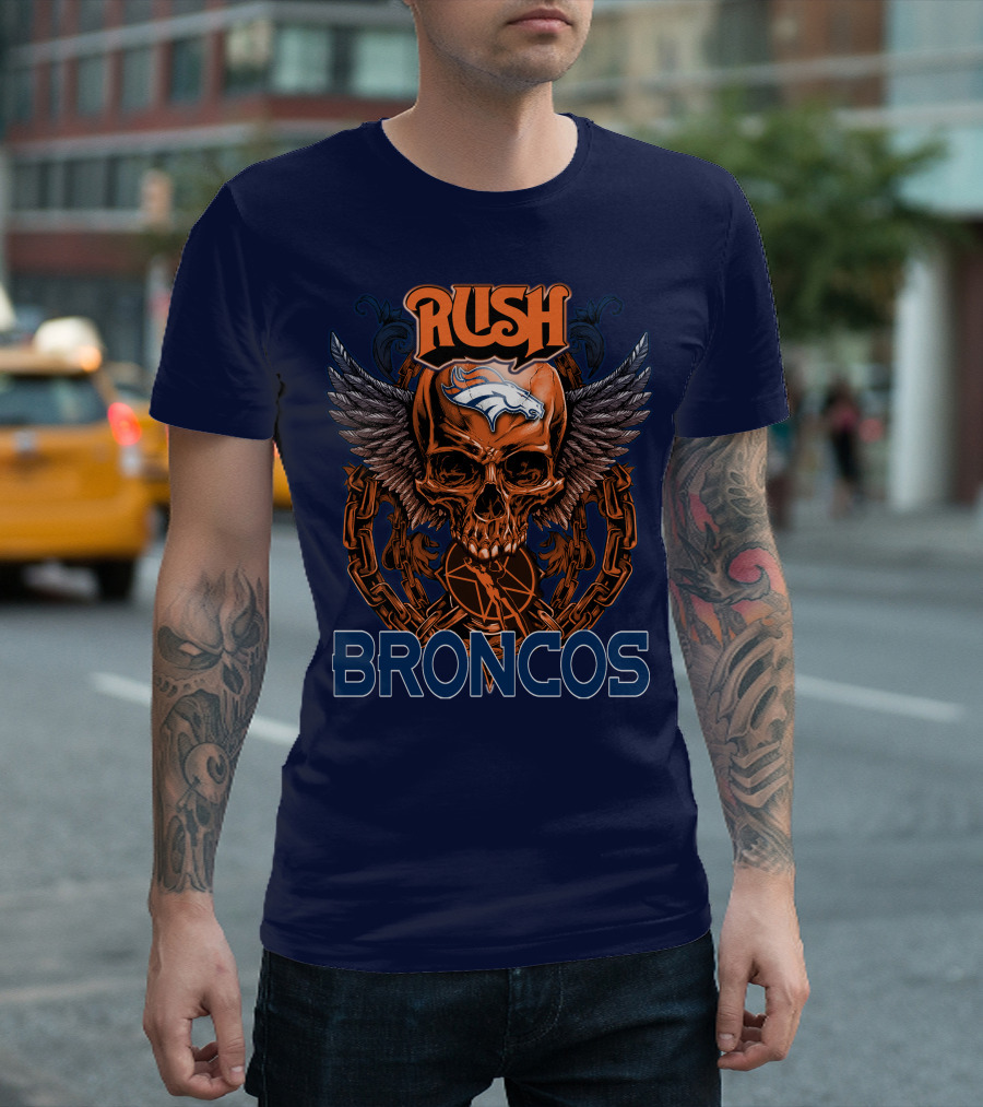 Rush Denver Broncos Skull Wings Chain T-Shirt